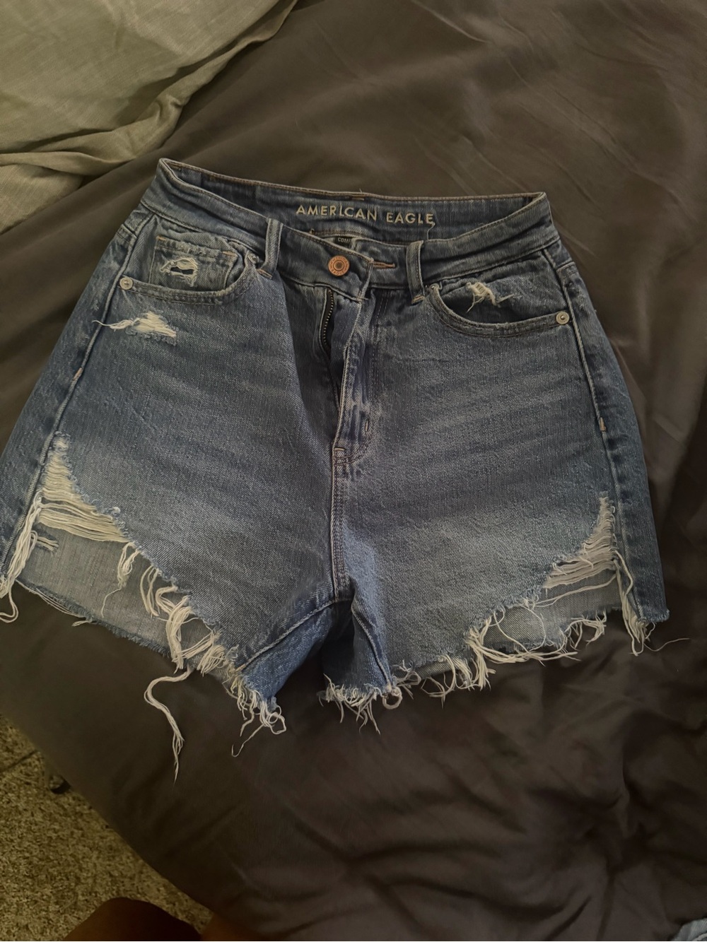American Eagle Outfitters Distressed High-Rise Denim Shorts - Blue
